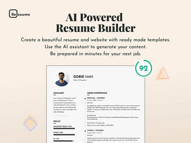 The Complete Resoume AI Assistant Resumé Writer: Lifetime Subscription for $39