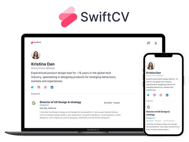 SwiftCV Professional Website Builder: Lifetime Subscription for $29