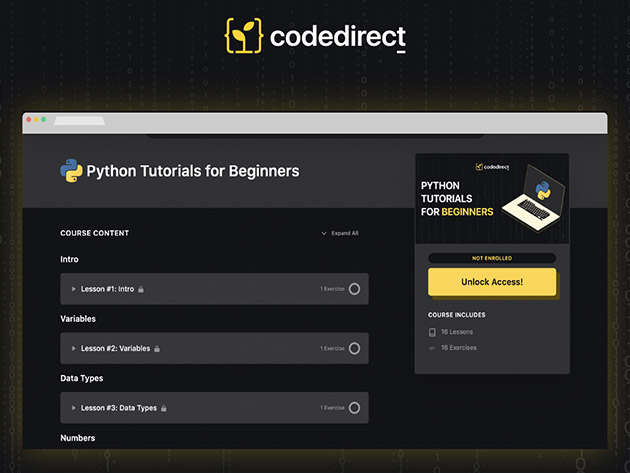 Code Direct Python Interactive Coding: Lifetime Access for $24