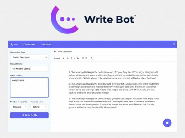 Sales Coupons Deals - Write Bot™ Harness the Power of AI Content Creation: Lifetime Pro Subscription for $39