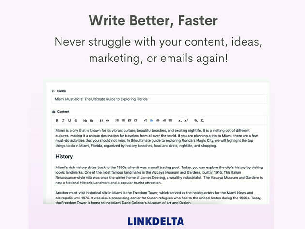Linkdelta AI Writing Tool: Lifetime Subscription for $49