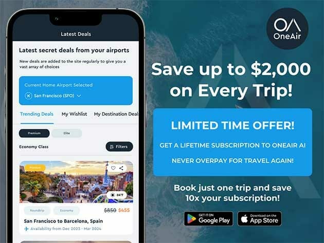 OneAir Premium Plan: Lifetime Subscription (Save on Flights, Hotels, Car Rentals & More!) for $59