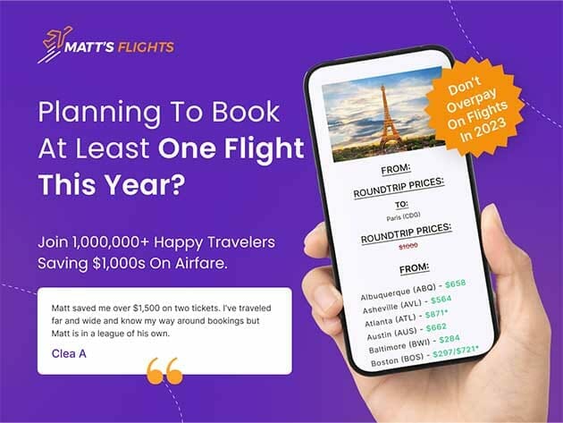 Matt’s Flights Premium Plan (Lifetime Subscription) – Save up to 90% on Domestic & International flights for $89